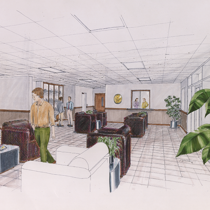 sketch drawing of interior design layout of office